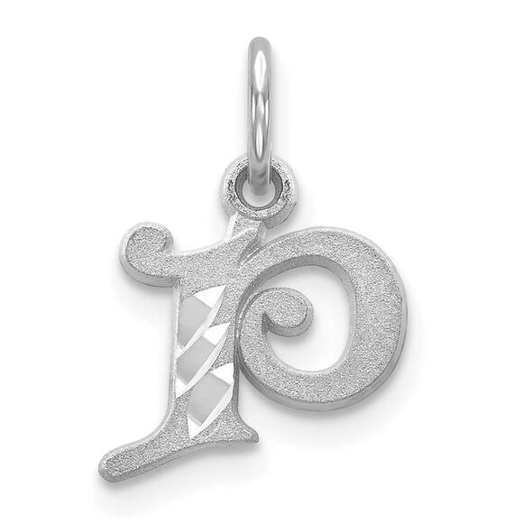 14k White Gold, Isabelle Collection, Mini Letter P Initial Charm - Picture 1 of 5